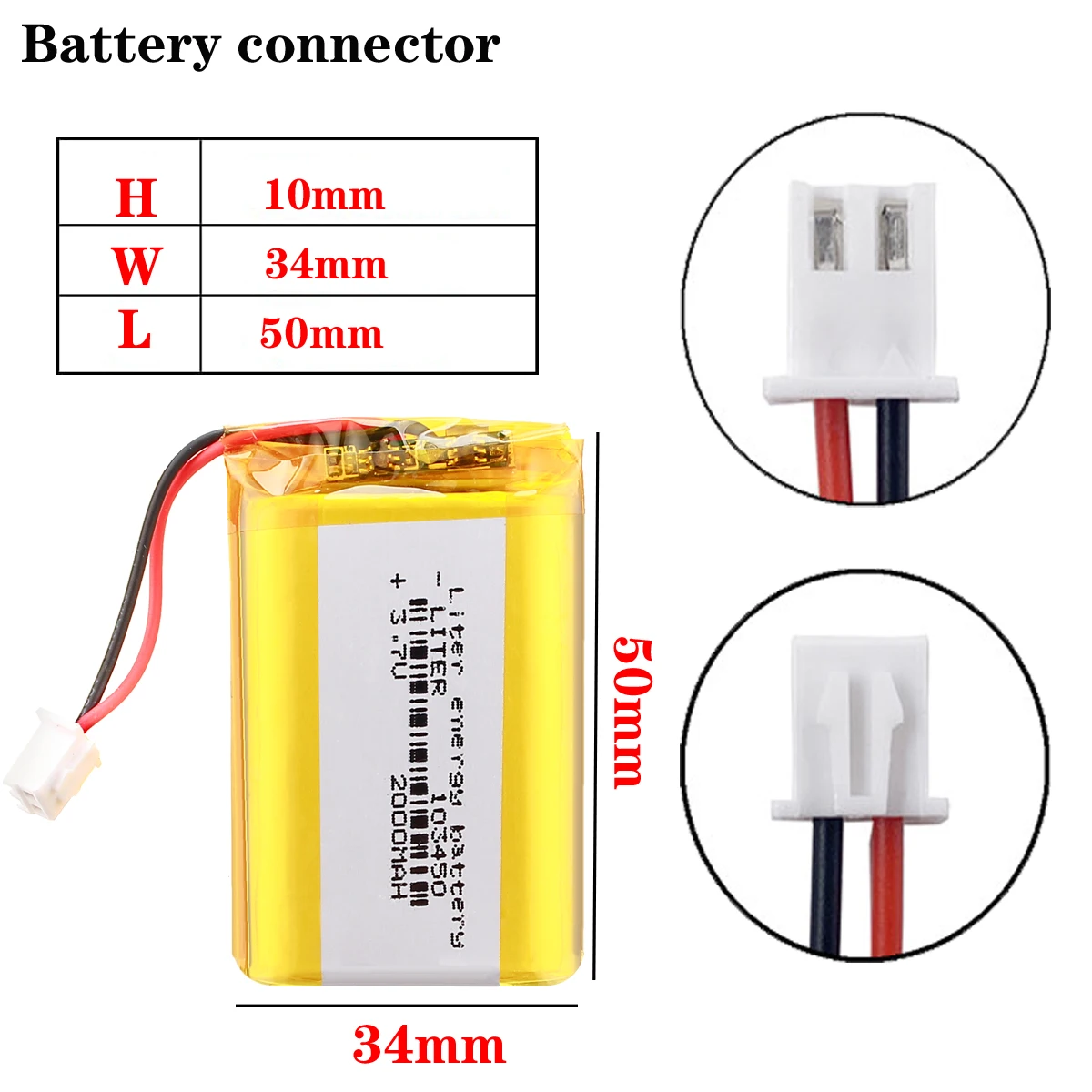 2.5mm 3.7V 2000mAh 103450 Lithium Polymer Rechargeable DIY Battery For Mp3 GPS mobile phone power bank electronic part Speaker