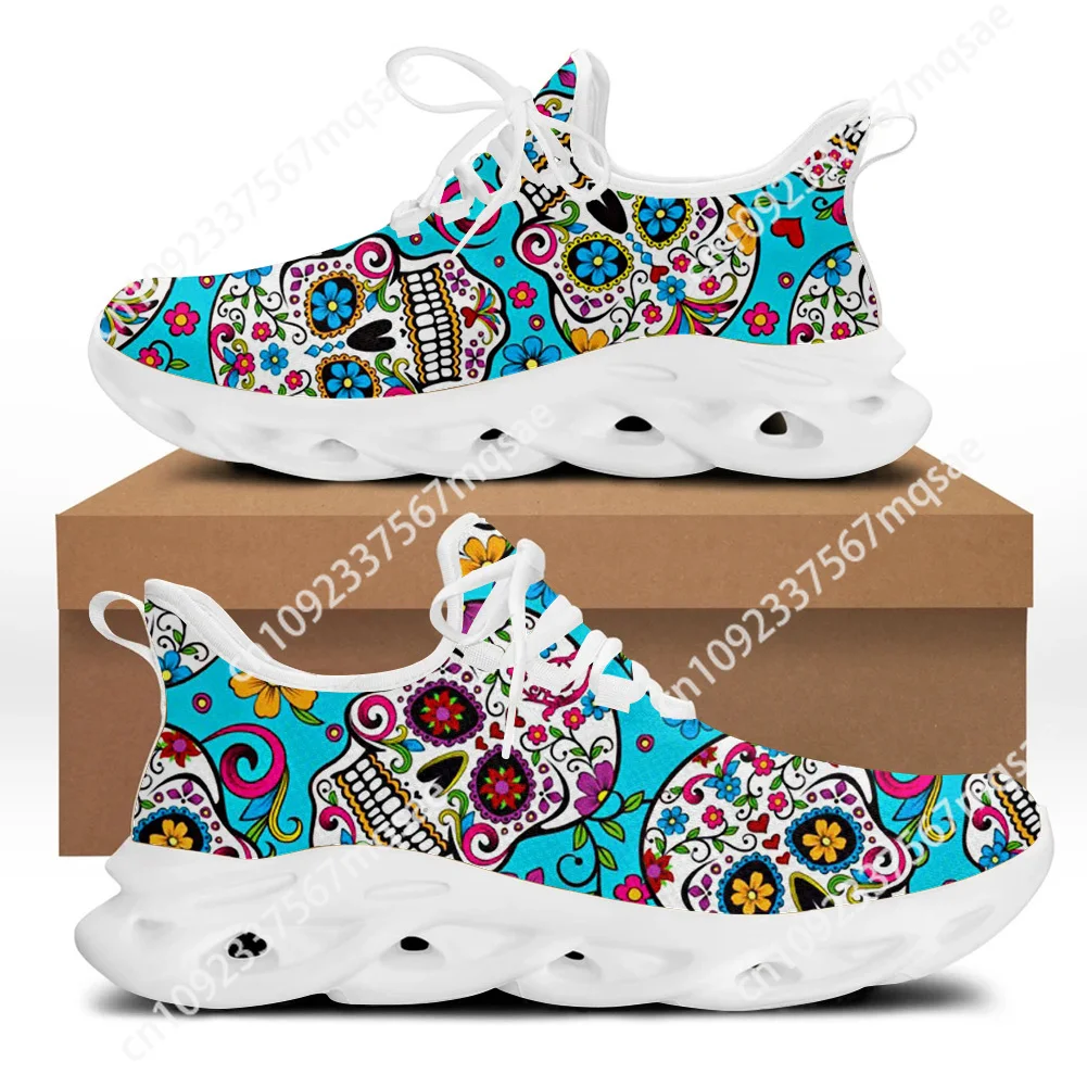 Sugar Skull Design Ladies Vulcanized Shoes Lightweight Lace Up Skull Print Custom Women Sneakers Casual Breathable Jogging Shoes 5