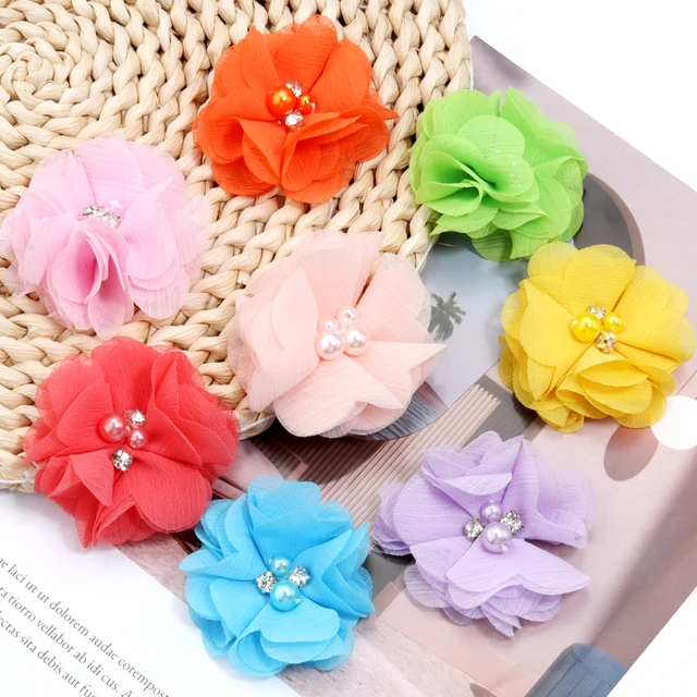 Flor de tela de gasa de Color 6cm flor Artificial de perla