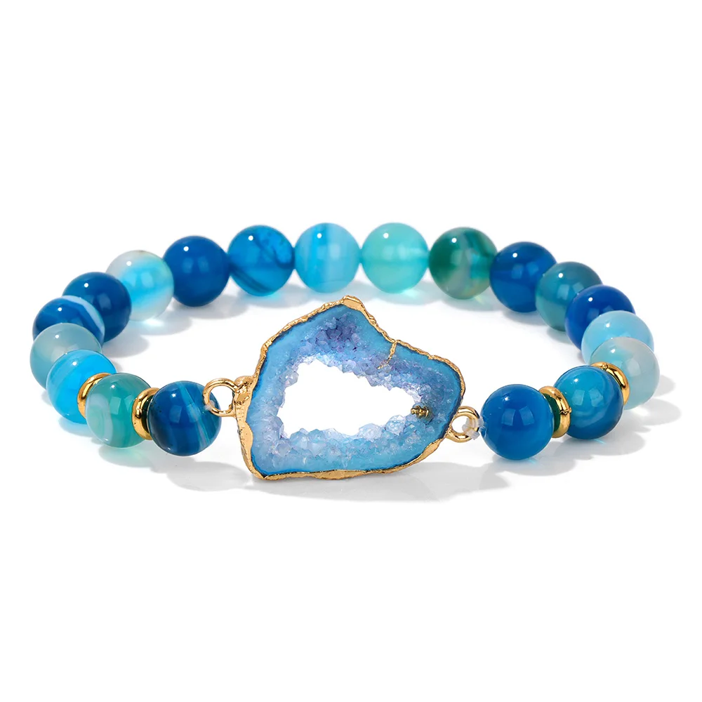 Onregelmatige Druzy Geode Agaten Armband Blauw Gestreepte Agat Kralen Armbanden Voor Dames Heren Holle Minerale Steen Charme Armband Sieraden