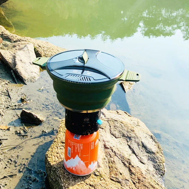 Foldable Portable Camping Cook Pot Saving Space Open Fire Coffee Pot Heat  Resistant with Handle for Hiking Backpacking Tableware