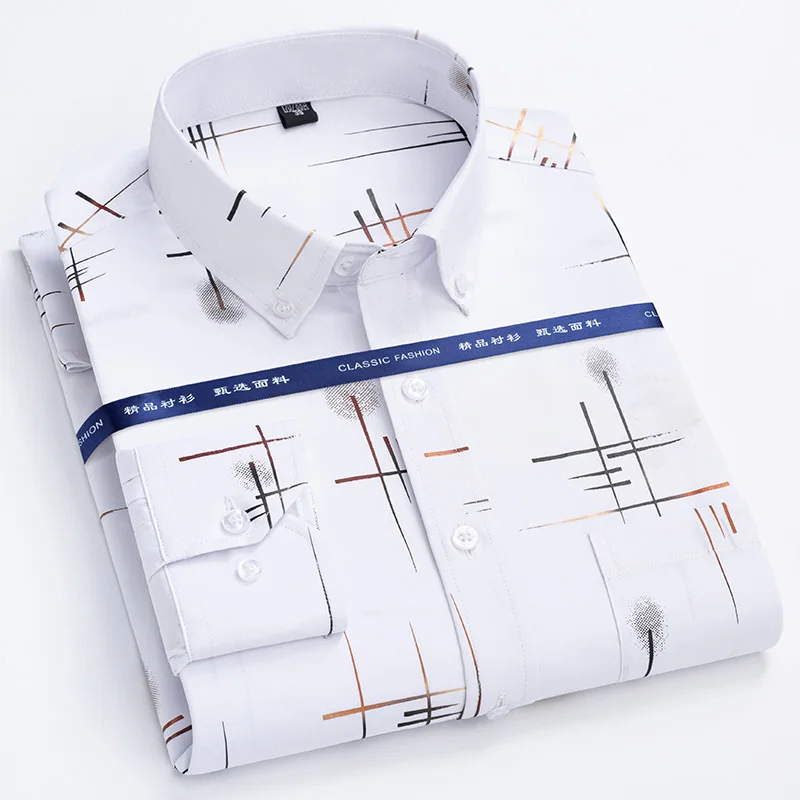 Shirt Print Men Spring Fashion Casual Soft Comfort Button Plaid Smart Shirt Slim Fit Stretch Anti-Wrinkle Non-iron Social Tops men casual shirts
