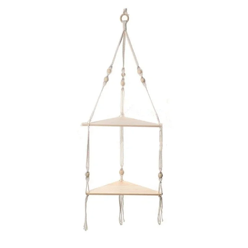 1 Set Wood Wall Shelf Macrame Swing Hanging Floating Display Shelves Hanging Wall Plant Corner Holder Stand For Simple Design 5
