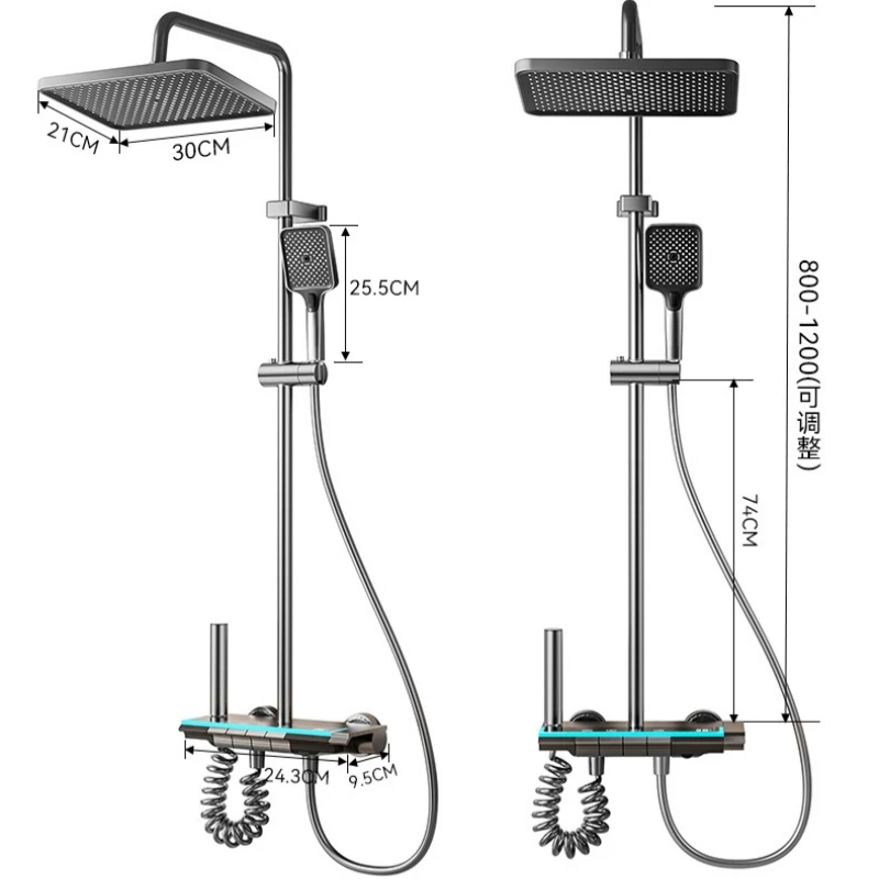 4 Functions Bathroom Shower Faucet Set Digital Temperature Display Shower System Hot Cold Showers Mixer Pressure Taps 6
