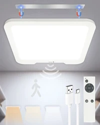 Rechargeable Ultrathin LED Ceiling Light with Motion Sensor and Remote Timer Control (White)