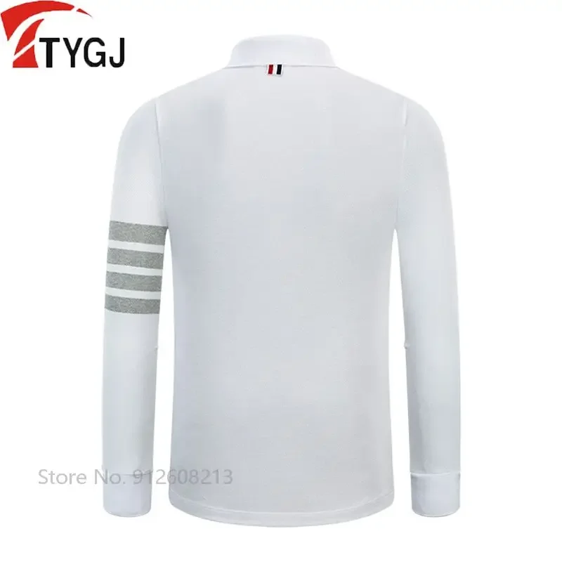 TTYGJ Men Golf Shirt Stripe Breathable Golf T-shirt Male Casual Long-sleeved Polo Sports Jersey Cotton Lapel Tops Mens Clothing