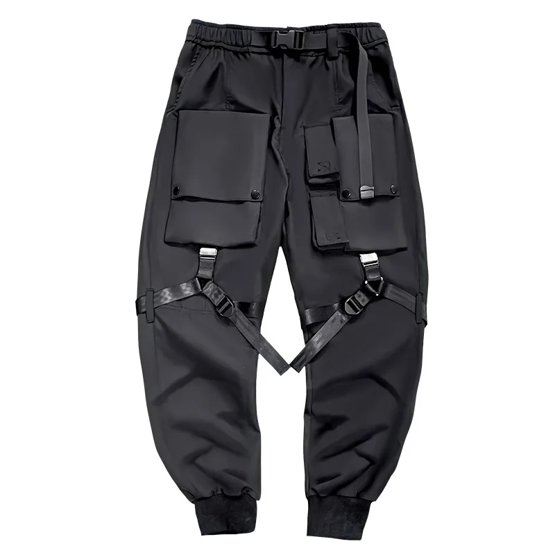 Hip Hop Tactical Cargo Pants Men Multi Pocket Ribbon Design Joggers Trousers 2023 Spring Functional Elastic Waist Pant