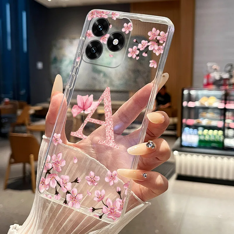 Floral Letter Design Transparent Silicone Protective Phone Case
