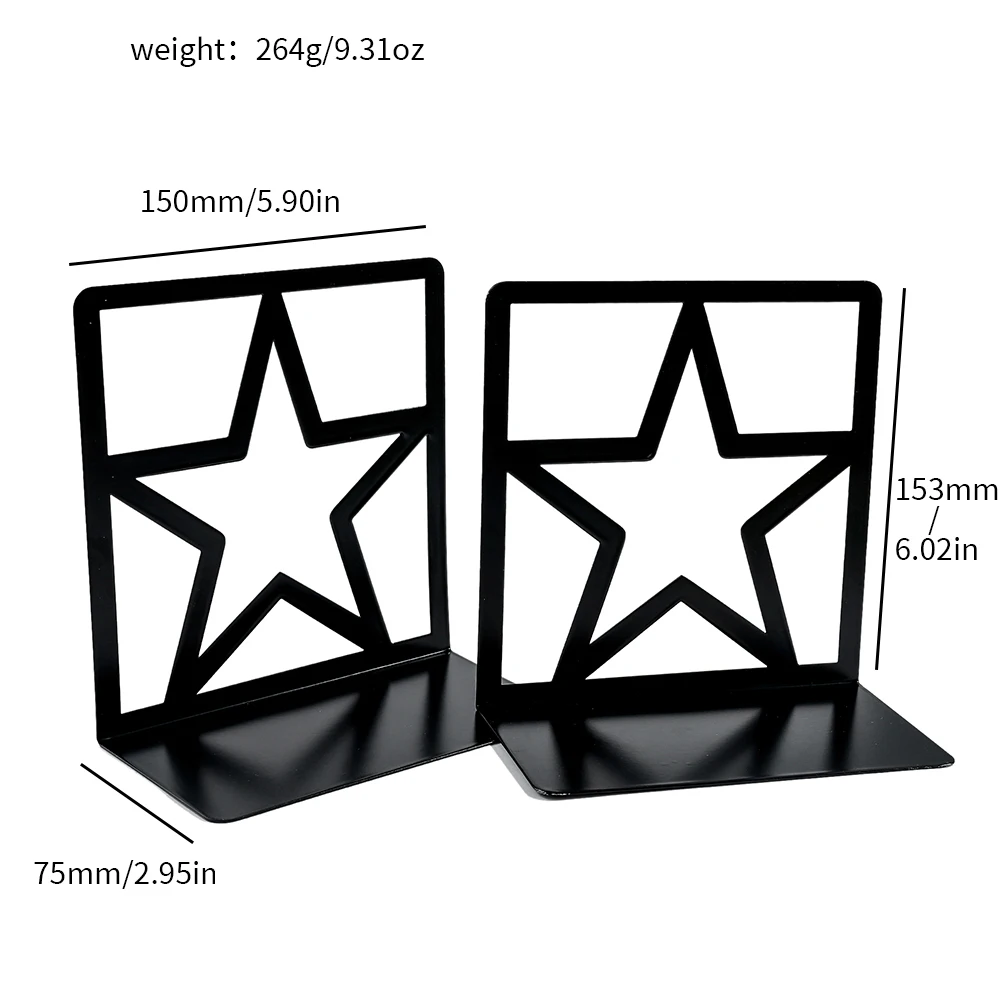 1Pair Five-pointed Star Hollow Bookstands Metal Star Bookends Book Support Office Decoration Book Rests Document Holder Gifts | book holder,book stand