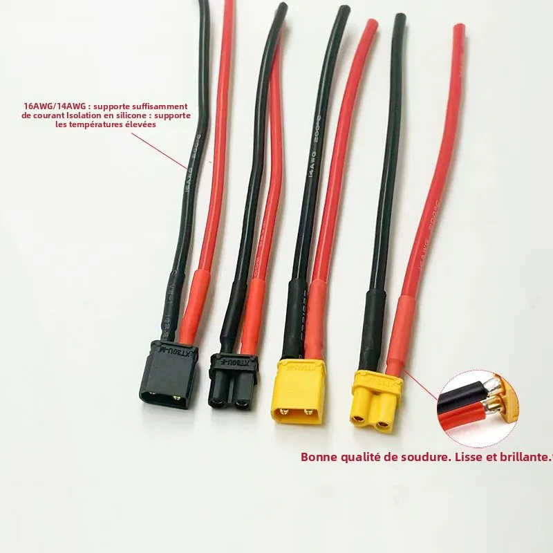 Câble XT30U F 16/14 AWG pour Drone FPV, section de câble montrant les fils 16 AWG et la gaine.