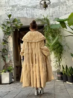 Manteau Long en fourrure d'angora pour femme, jupe de Style coréen, ourlet, manches lanternes, col de poupée lapin, vêtements d'extérieur, automne et hiver 2