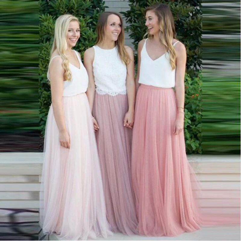 Women 3 Layers Lace Maxi Long Skirt Elastic Waist Tulle Skirt Bridesmaid Ball Skirts Plus Size Women's Tulle Dress bridesmaid dresses