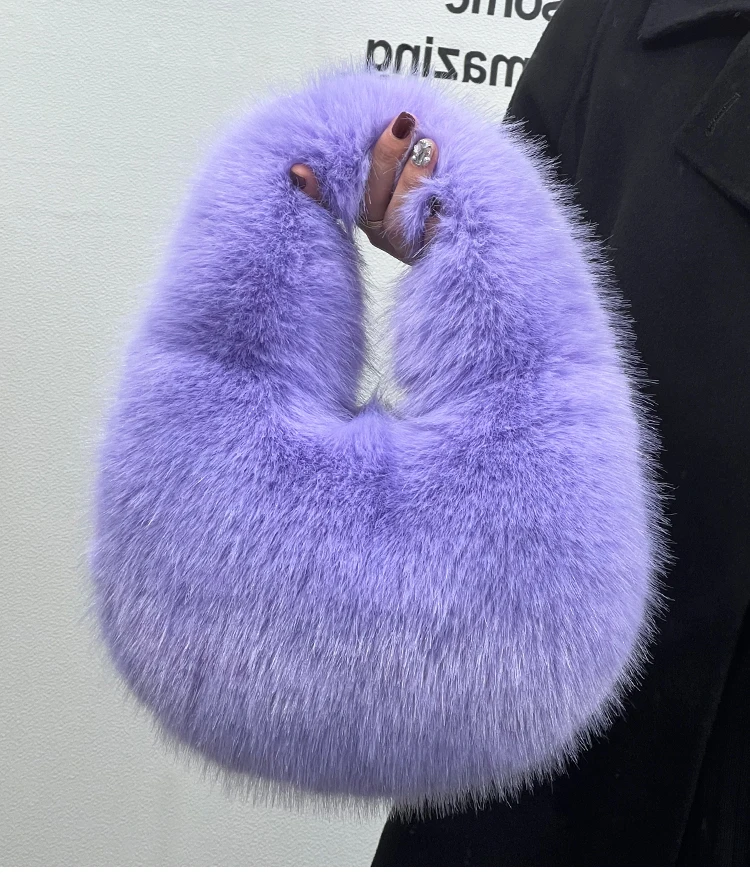 Winter Fashion Soft Warm Faux Fur Handbag Women's Elegant Luxury Designer Clutch Purse Ladies Plush Hobo Bag Female Shoulder Bag