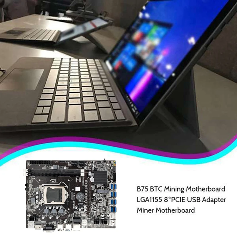 B75 BTC Mining Motherboard+SATA Cable+G530 CPU+MSATA SSD 128G LGA1155 8XPCIE USB Adapter DDR3 B75 USB Miner Motherboard latest motherboard for desktop