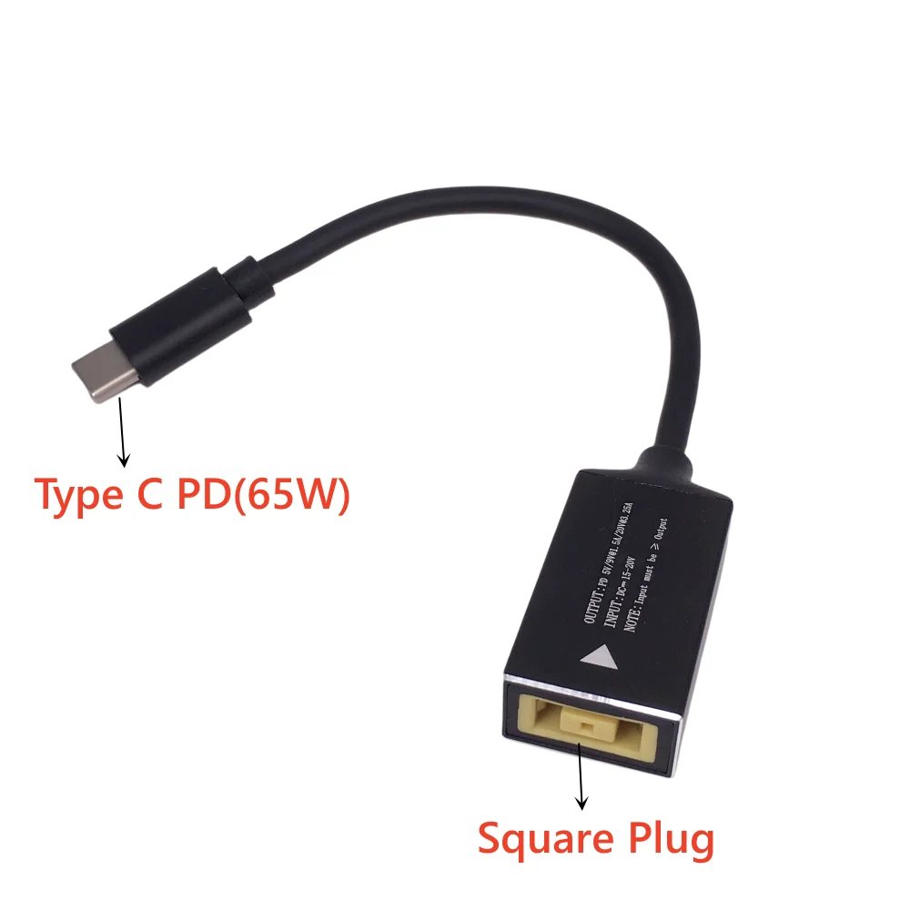 65W USB Type C PD Fast Charging Cable for Lenovo Laptop Charger Dc Square Plug to Type C PD Adapter Converter for MacBook POCO