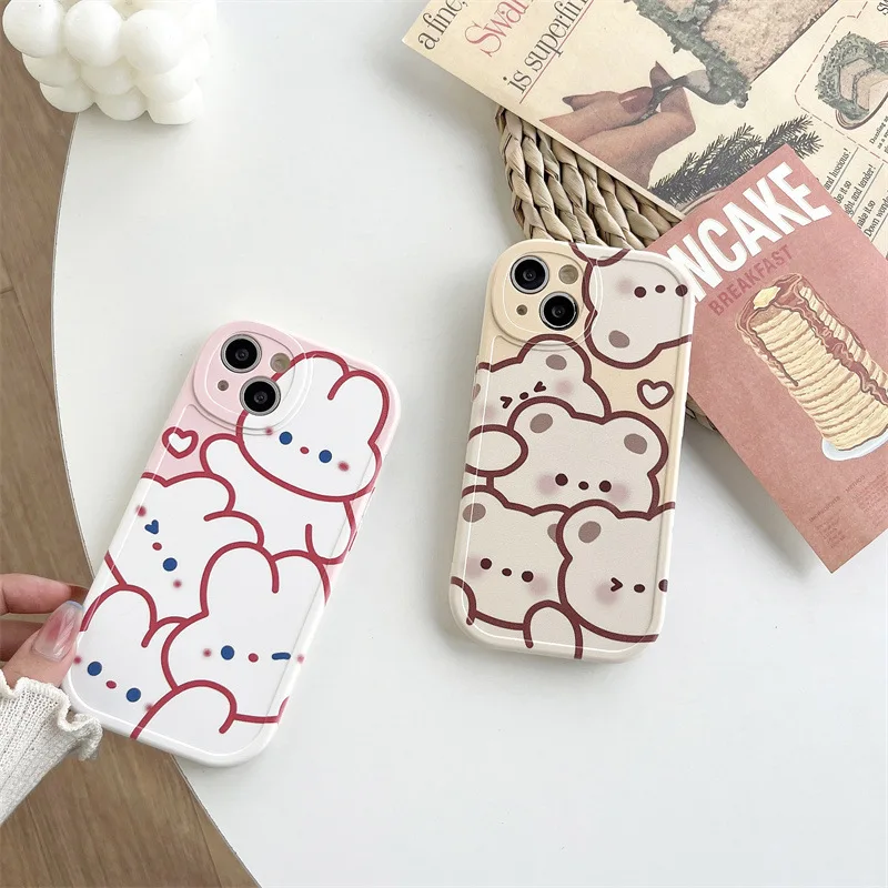 Cute Bunny Bear Phone Case for iPhone 11 Pro Max Apple 12 13 14 New Silicone Back Covers