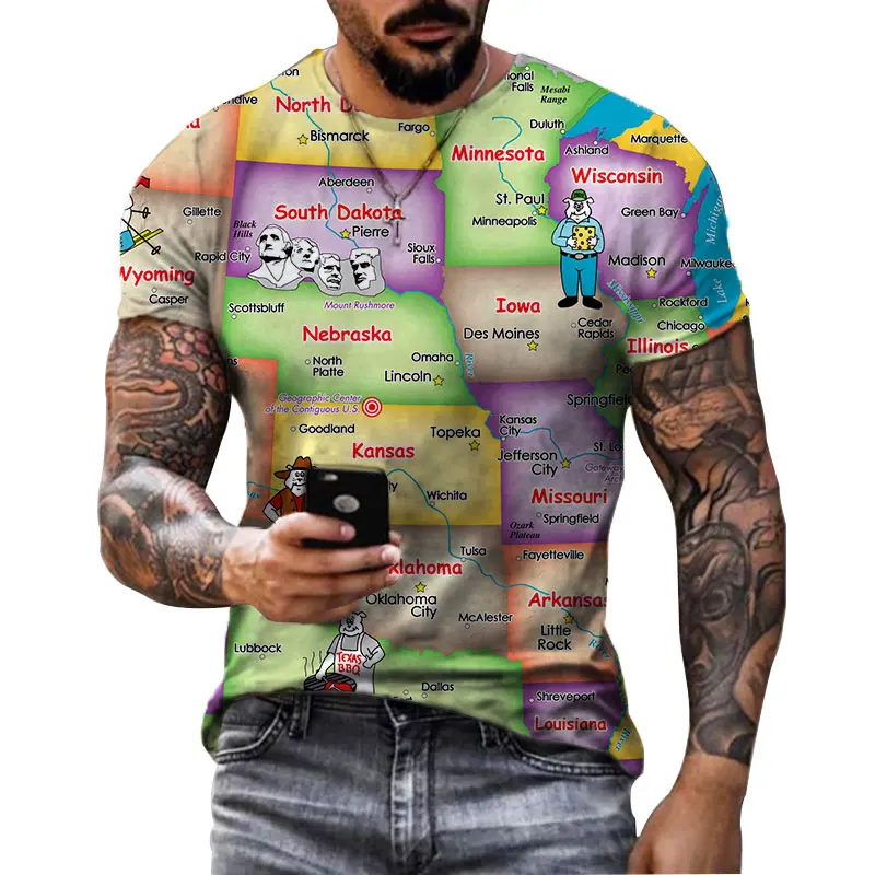 

Creative Design City Map 3D Printing T-shirt For Men Casual Short Sleeve Personalized Harajuku Street Clothing Top O-Neck Tee