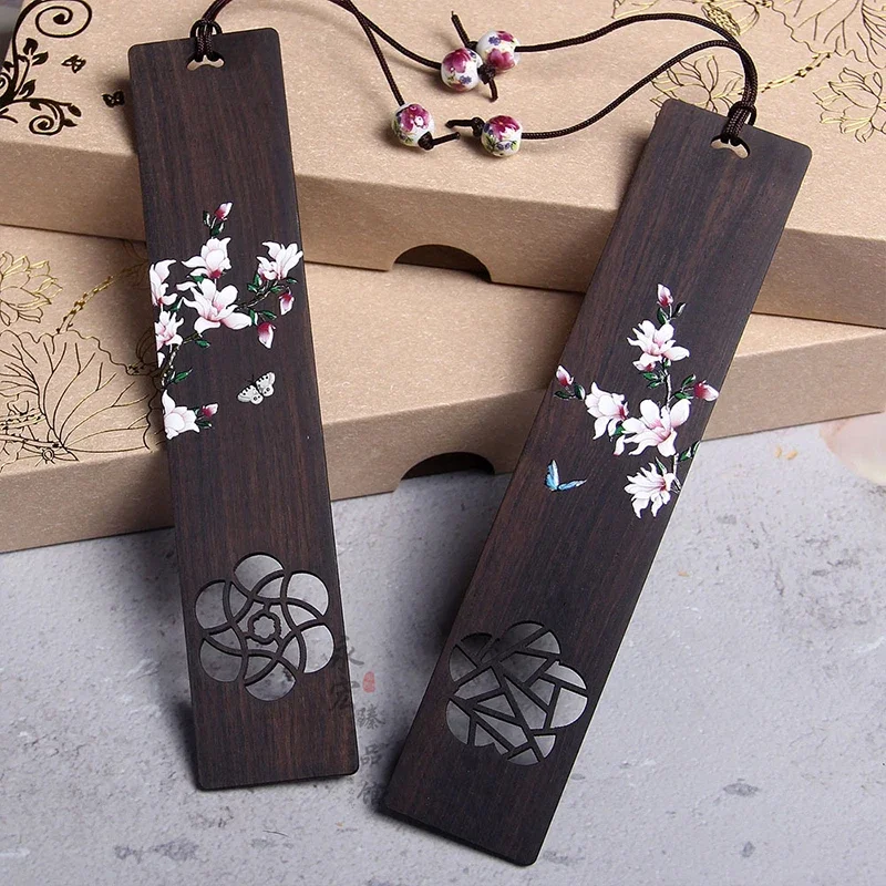 Wooden Bookmark Bookmarks Stationery Supplies Creative Painted Carved Plum Blossom Butterfly Wooden Bookmark School Gift Reading Accessories Supplies Chinese Style Book Clip