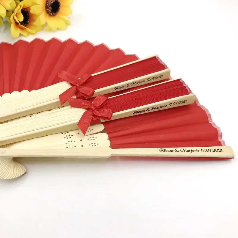 Personalized wedding silk fabric fan-shaped ties custom printed name date manually folded fan-shaped 10/30/40/70 pieces