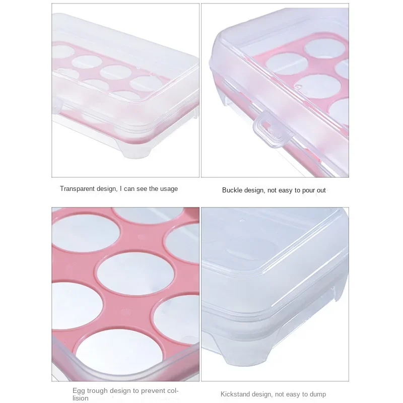 15 Grid Automatic Egg Storage Box Tray with Lid Drawer Egg Carton PP Cases Refrigerator Cases Compartment Storage Rack Support 6