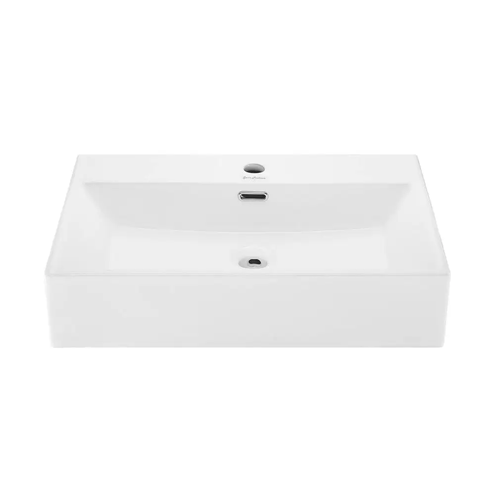 Wall-Mount Bathroom Sink Ceramic Scratch Resistant Single Faucet Hole Drain Claire Collection Multi-Functional 2