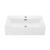 Wall-Mount Bathroom Sink Ceramic Scratch Resistant Single Faucet Hole Drain Claire Collection Multi-Functional 2