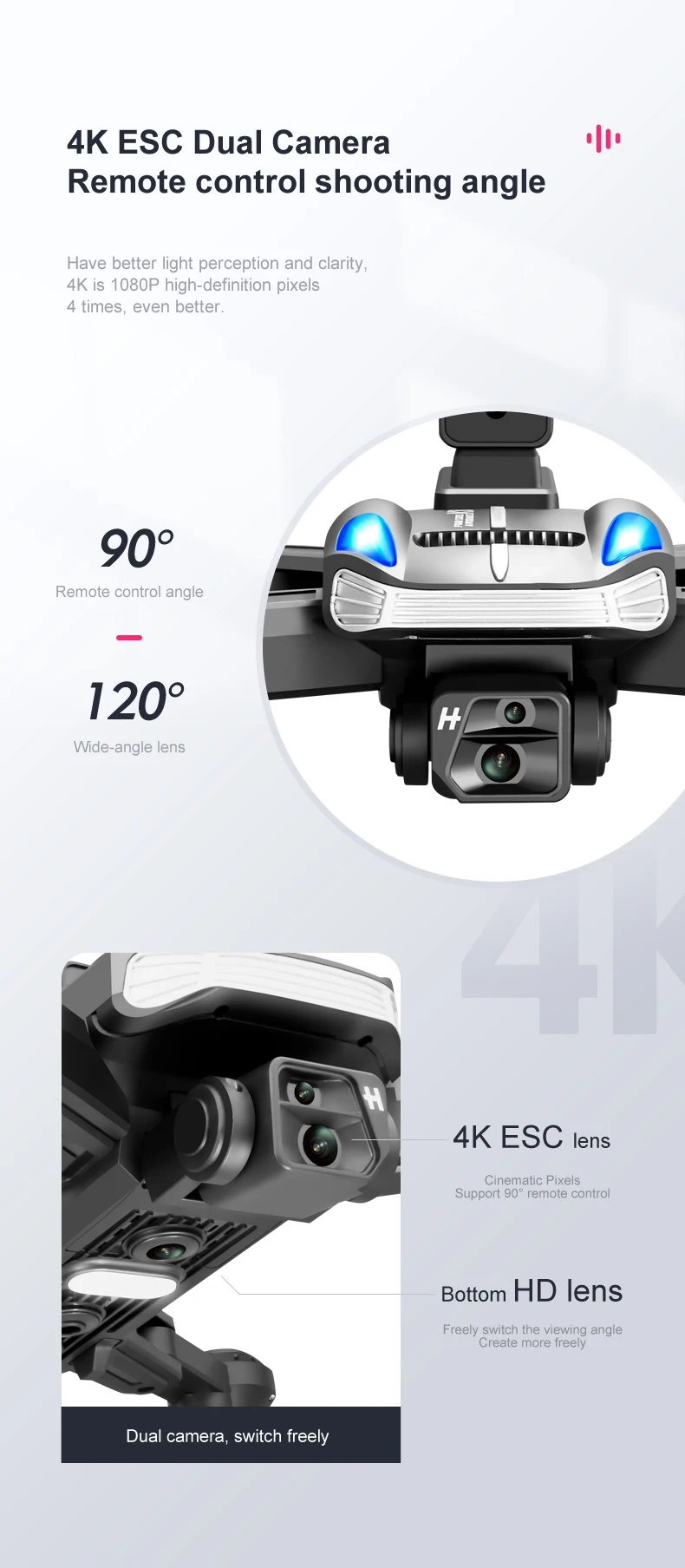 K8 Drone, 4k esc dual camera 'l' remote control shooting angle