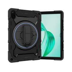 Ultimate Rugged Armor Kickstand Case with 360° Rotating Hand Strap - Shockproof Protection Cover for Honor Pad X9 Pro2025 (Case Only - Black)