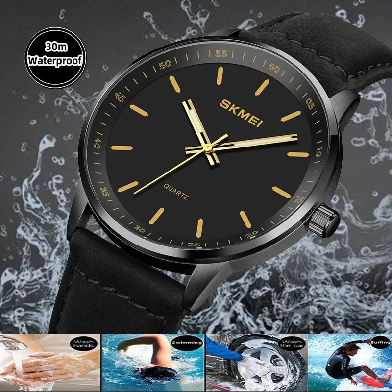 Skmei Original Brand Quartz Watches for Mens Simple Style Leather Strap Analog Display Fashion Waterproof Wristwatch - 5