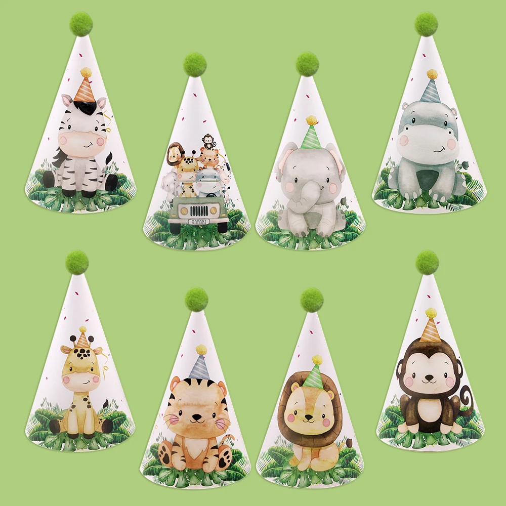 8 stücke Wilde Tier Papier Hut Tiger Löwe Party Hüte Für Kinder Dschungel Wald Geburtstag Baby Shower Party DIY Dekoration hause Liefert – Detail 3