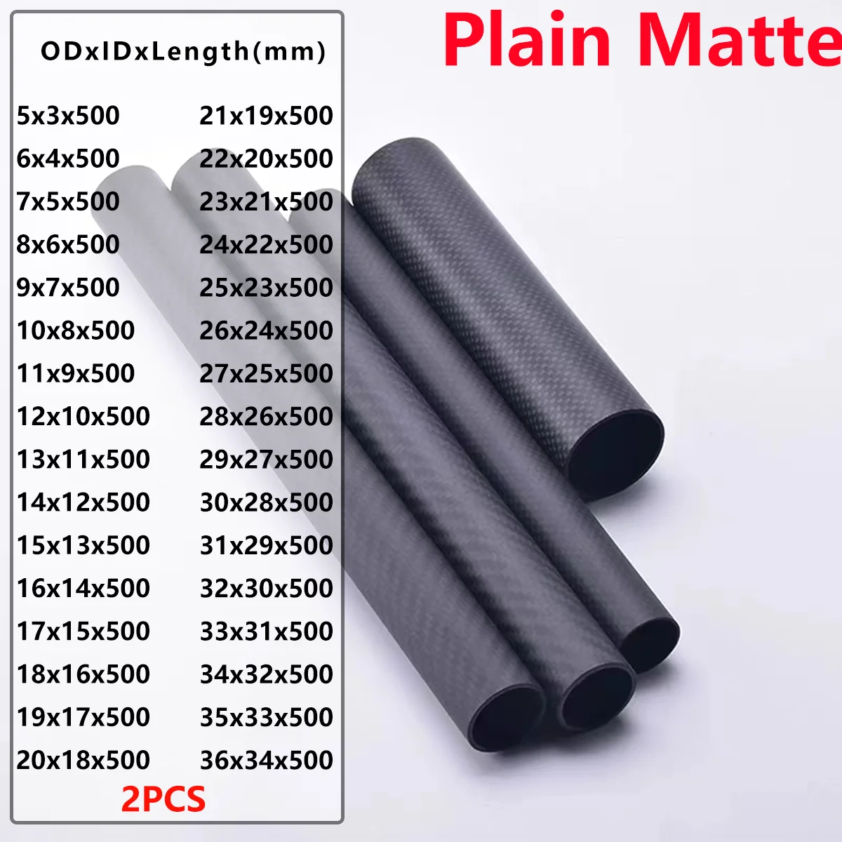 4 Tubes En Fibre De Carbone 14x16 Mm X 500 Mm - Surface Mate, 3K - Pour Drones RC, Modélisme, Bateaux, Cerfs-volants
