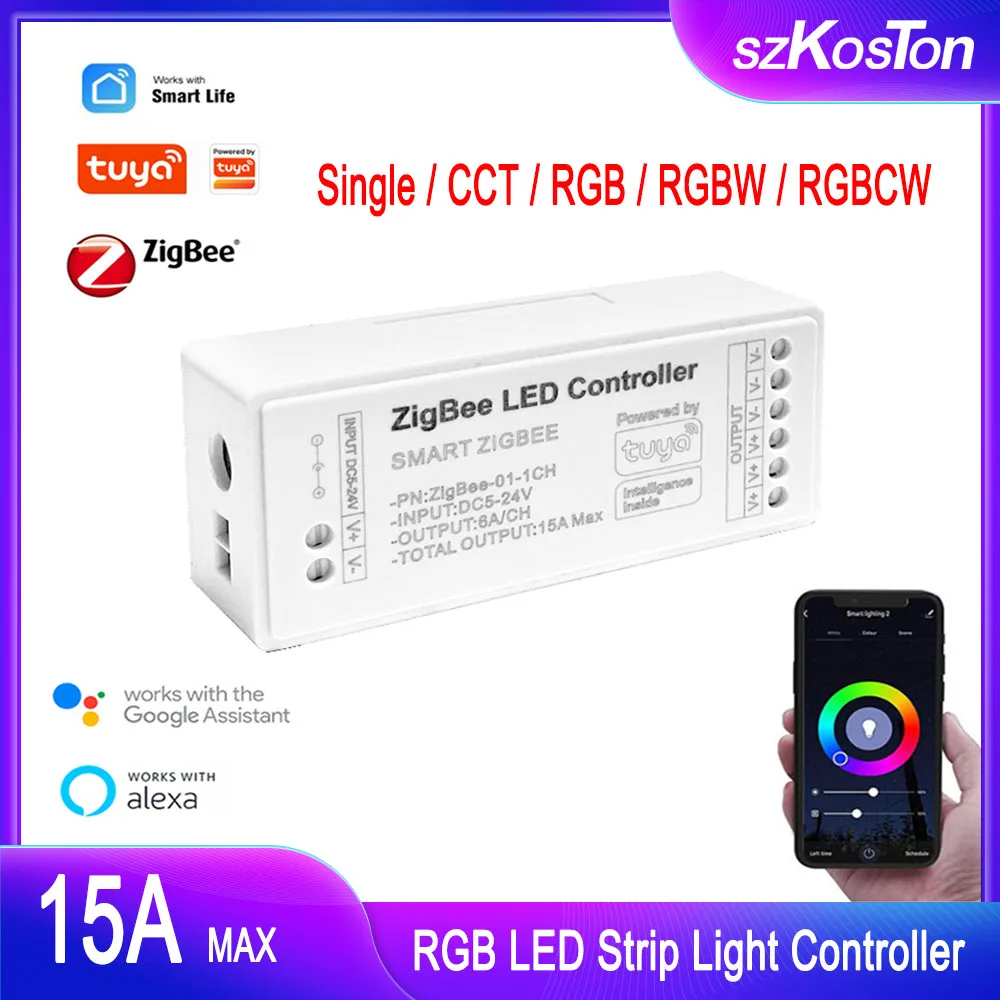 Tuya Zigbee Rgb Controlador Vida Inteligente Gateway Hub Rgbw Rgbcw Led Tira Luz Zigbee Controlador Dc524v Trabalho com Alexa Google