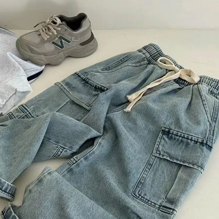 Children Clothing Kids Casual Jeans 2024 New Spring and Autumn Cool Handsome Multi-pocket Pants Handsome Kids Denim Overalls