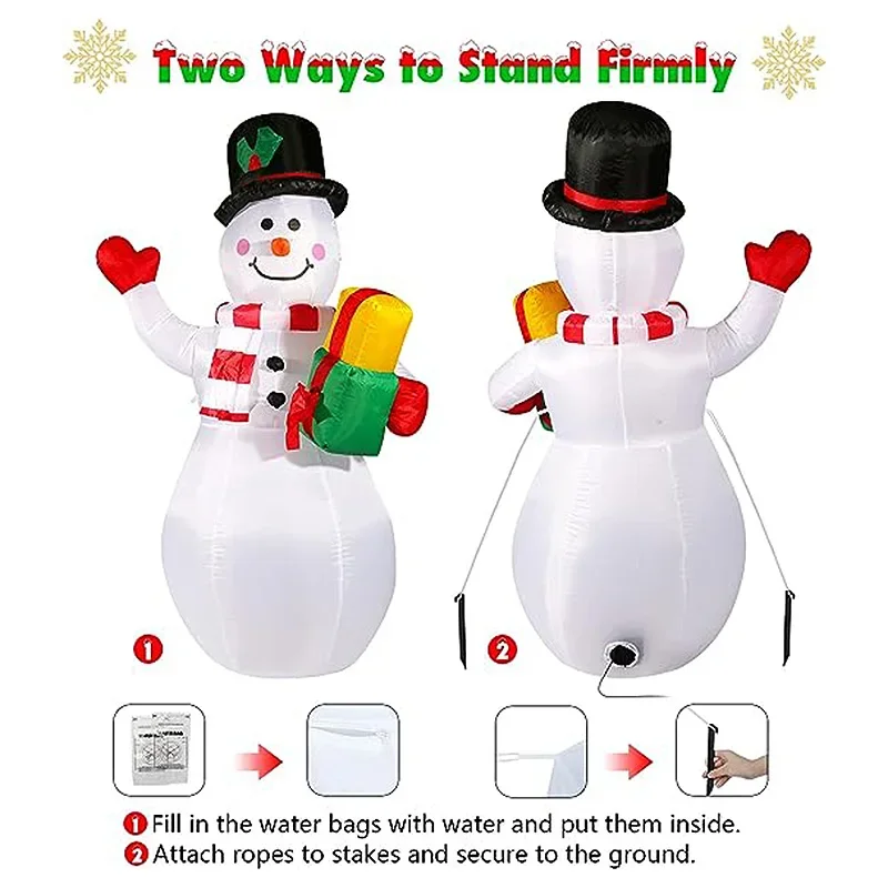 

Christmas Inflatable Snowman with LED Lights Fun New Year Gift Outdoor Party Christmas Decoration for Home Garden Yard Props
