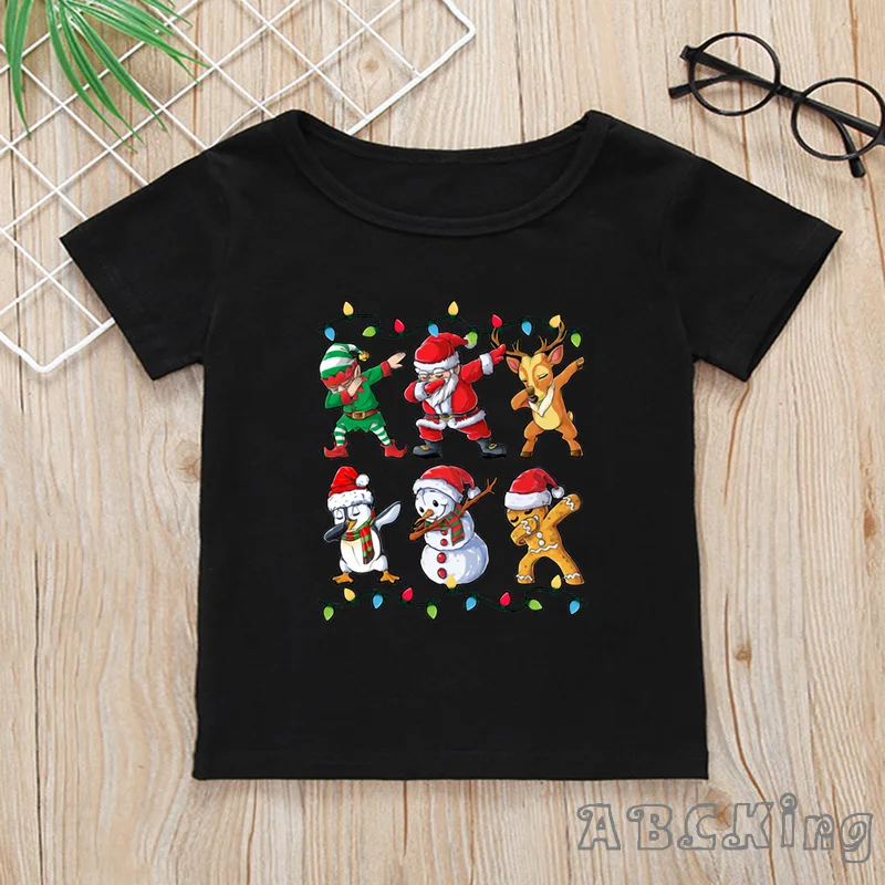 

Merry Christmas Dabbing Santa Print Cartoon Kids T-shirt Funny Girls Clothes Baby Boys Black Short Sleeve T shirt Children Tops