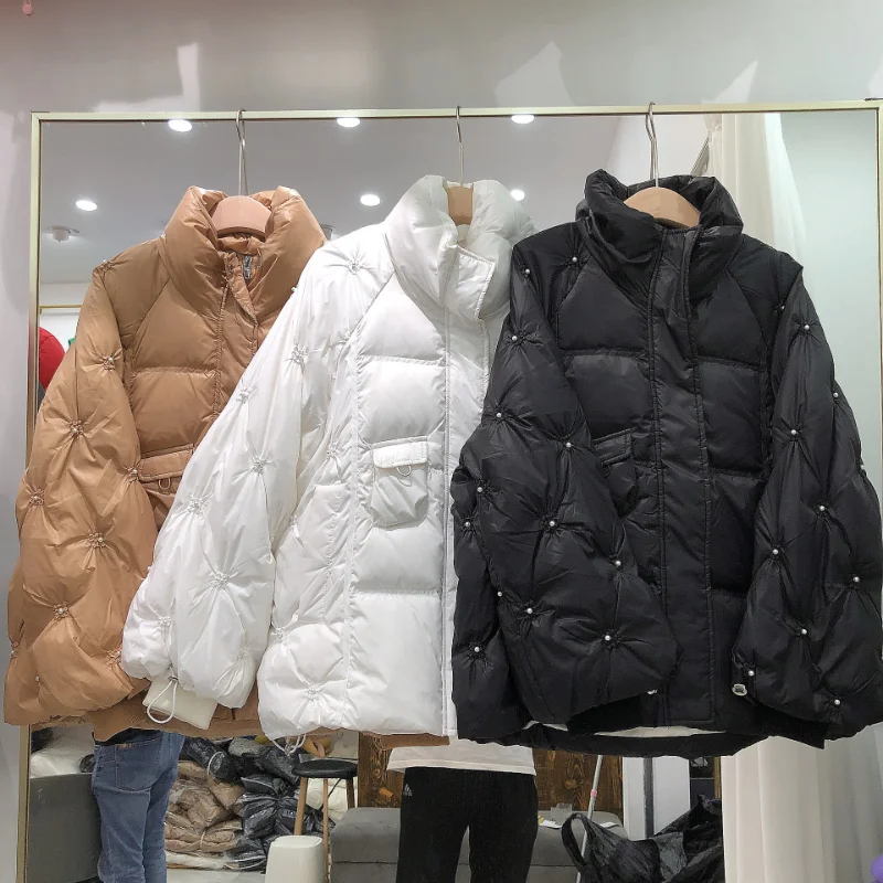 New Rhinestone Beaded Waist Cotton Clothes Women's Winter 2022 Mid-length Thickened Parka Women's Warm Jacket