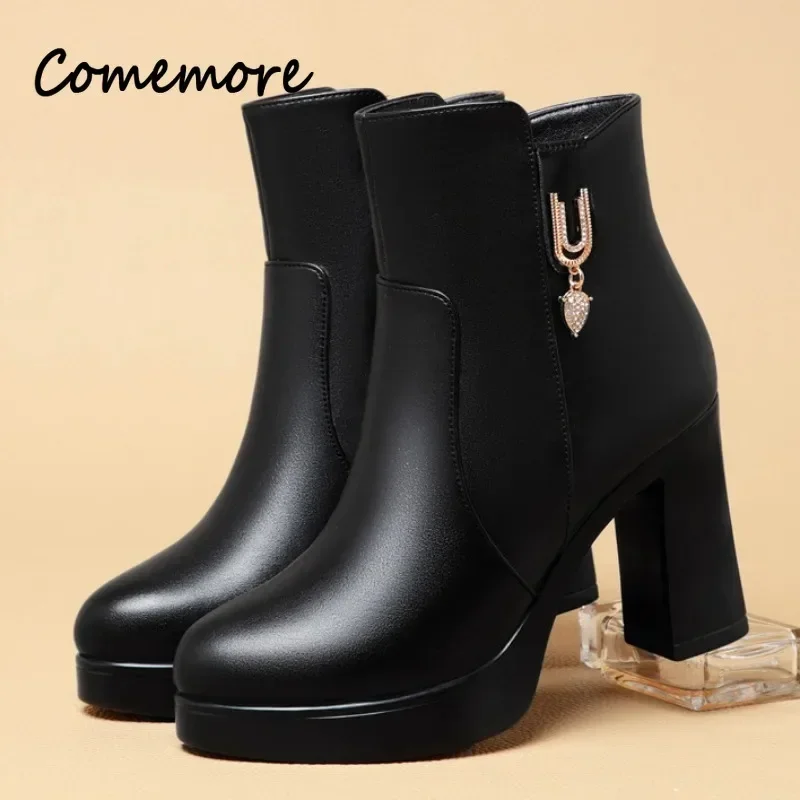 Comemore Ladies Strip Pole Dance Goth Stripper Platform Shoes 2023 Autumn Luxury Black Super High Heel Ankle Boots for Women 39