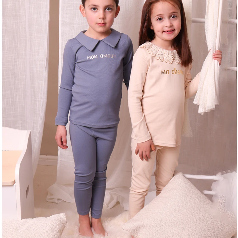 2024 AS print lace collar girl pjs boy blue color pjs 4
