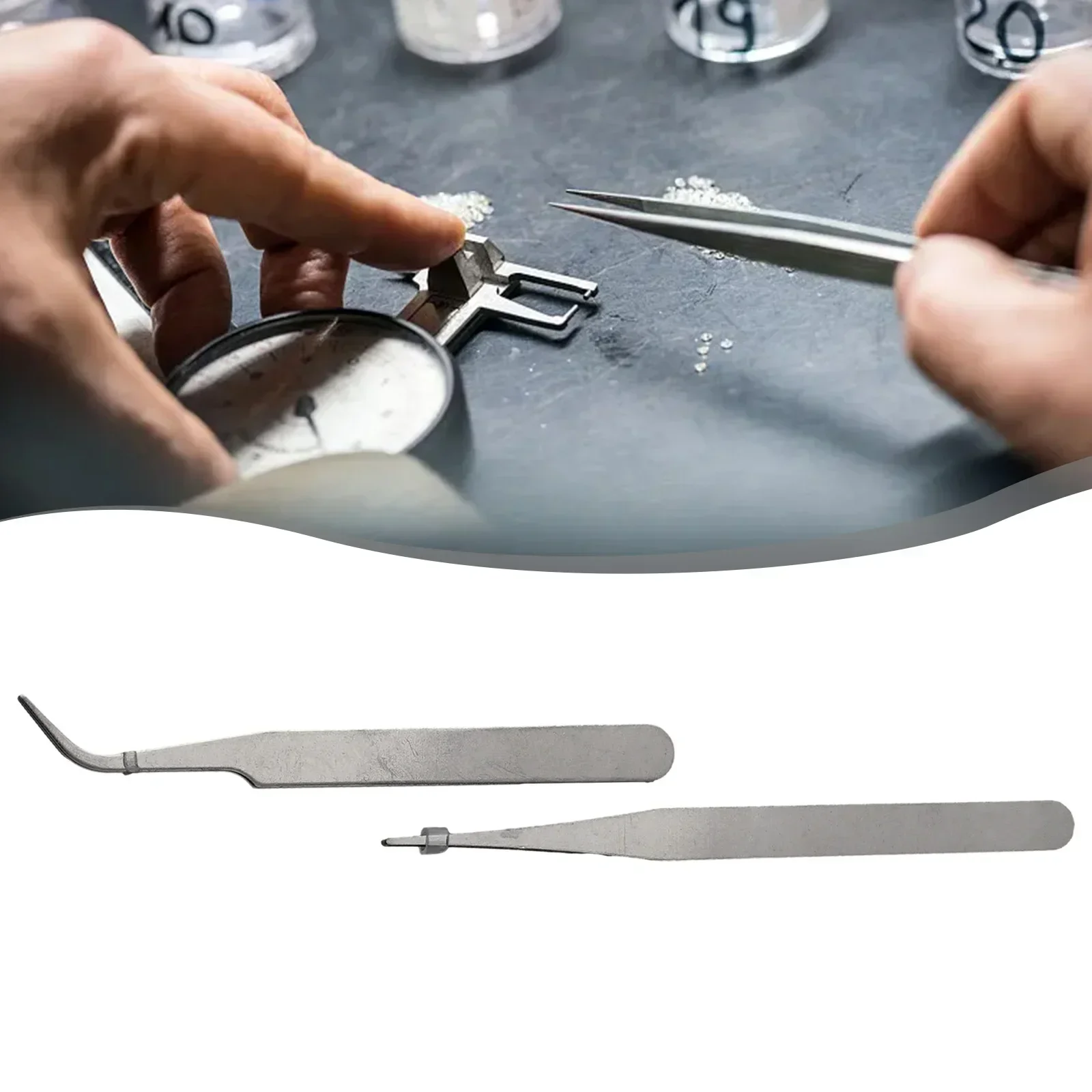 Tip Tweezers 2pcs Tweezers Anti-magnetic Curved Straight Dismantling Hand Tool Set Mini Picking Up Parts precision tweezers,tweezer tool