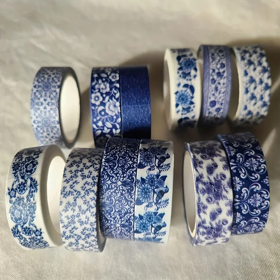 12 Rolls Per Set Blue & White Washi Tape Pretty Chinoiserie Designs Decorative Tape for Journaling, Scrapbooking 4