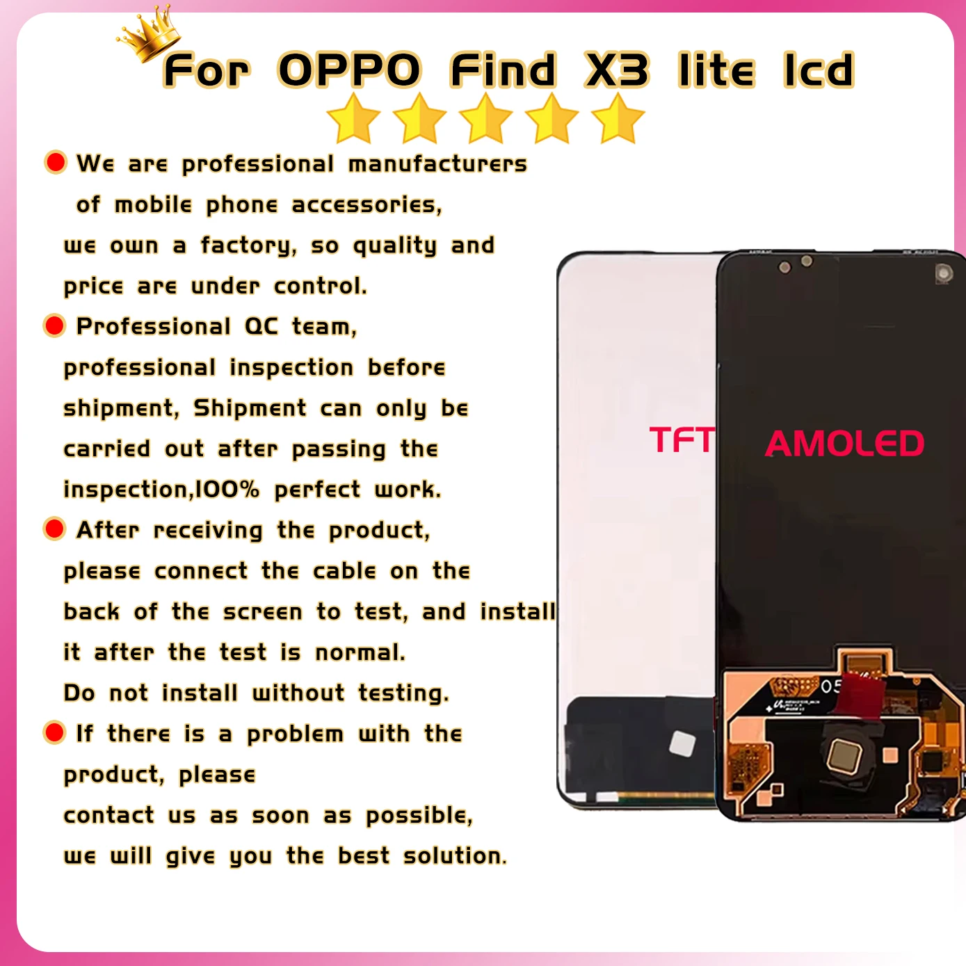 6.43" AMOLED For Oppo Find X3 Lite LCD CPH2145 Display Screen Touch Panel Digitizer For Find X3Lite Display Frame Replacement