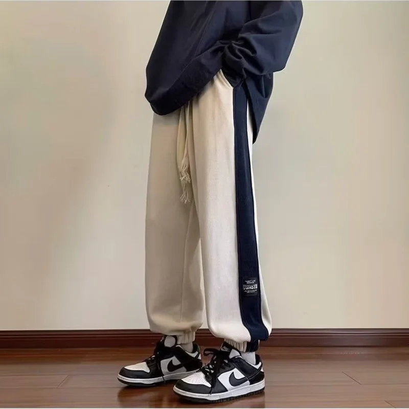 Men's Clothing 2023 Autumn and Winter Fashion New Splice Pockets Drawstring Solid Color Versatile Casual High Waist Harem Pants