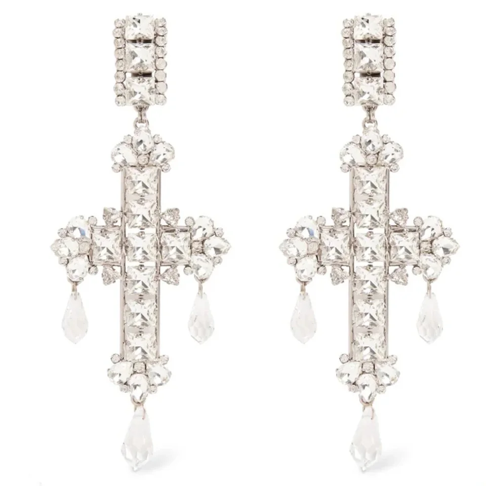 Exaggerated Water Drop Pendant Cross Earrings