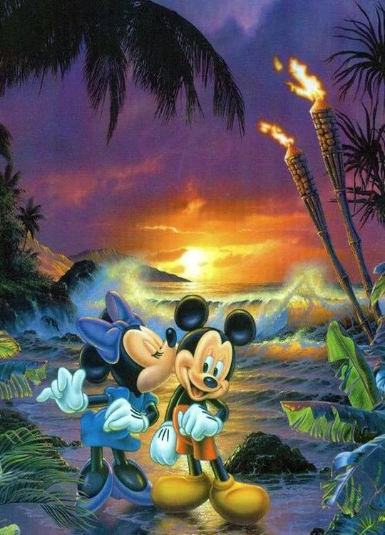 マセイ　ミッキーマウスとミニーマウスの風景画（Beach Romance） ラッセン&ディズニー ミッキー&ミニー マリンアート「シーサイド