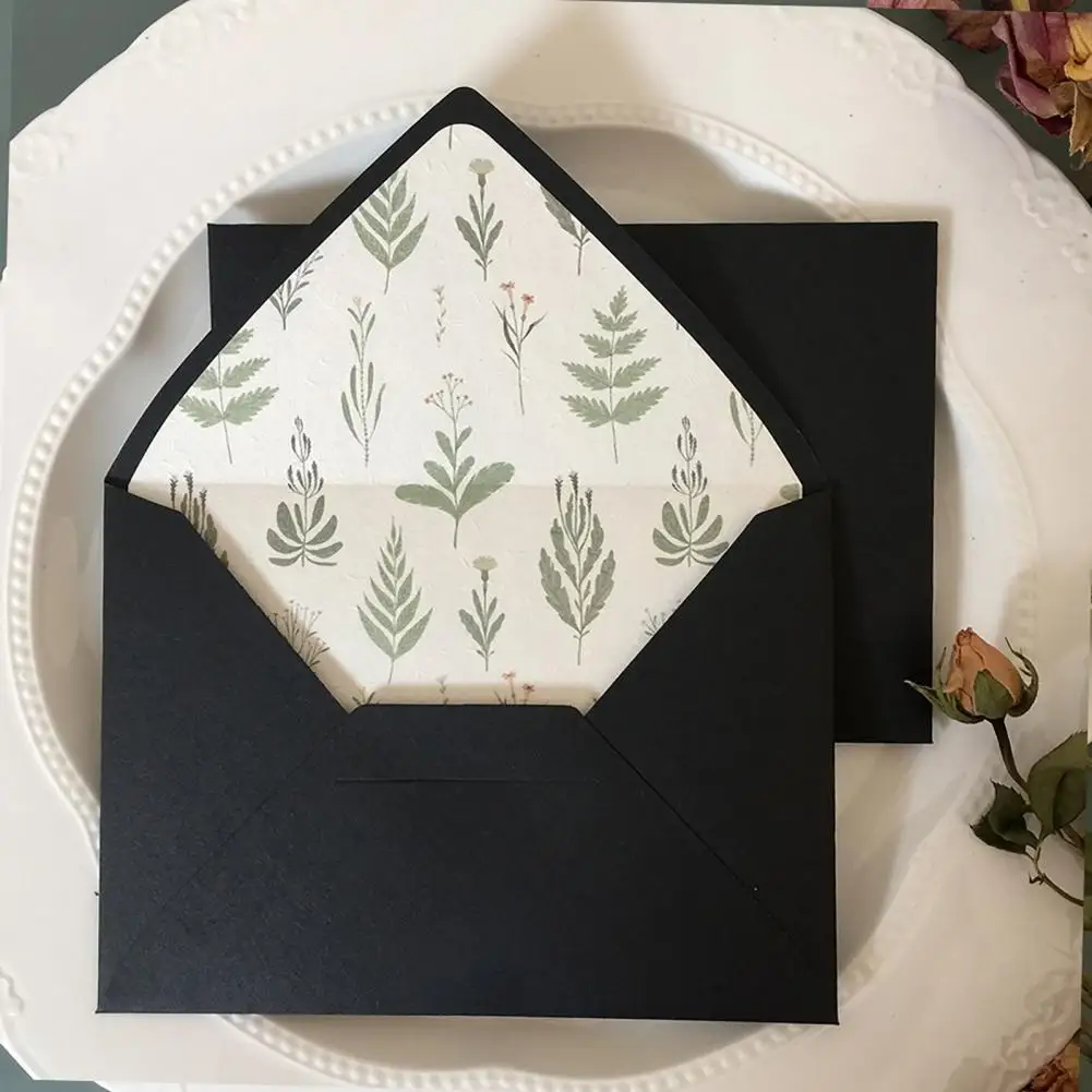 Retro Envelope Triangle Seal Meticulous Workmanship Color Lined Plants Trees Black Mini Envelope for Party