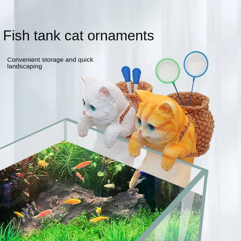 

Fish Tank Landscaping Cat Backpack Tank Side Hanging Ornaments Aquarium Desk Creative Cute Decoration Full Aquarium Decoration