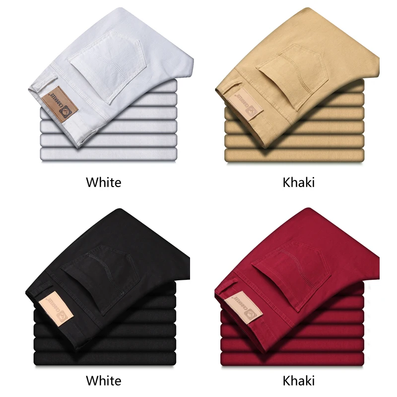 Classic Style Men's Wine Red Jeans Fashion Business Casual Straight Denim Stretch Trousers Male Brand Pants