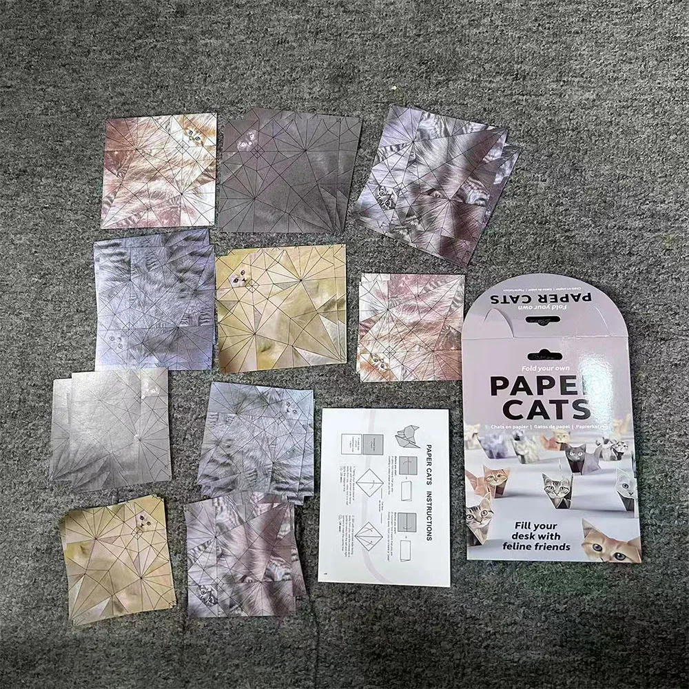 50 Sheets DIY Origami Paper Cute Cat Dog Dinosaur Theme Craft Kit for Kids Adults Family Art Activity Fold Cute 3D Animal Figure