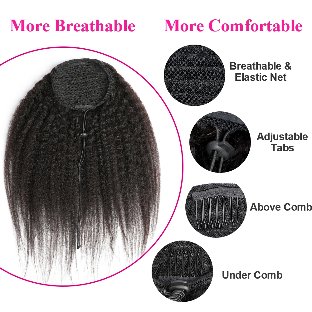 Afro Kinky Straight Ponytail Human Hair Extensions Italian Yaki Straight Drawstring Ponytail Clip In Brazilian Remy Hair