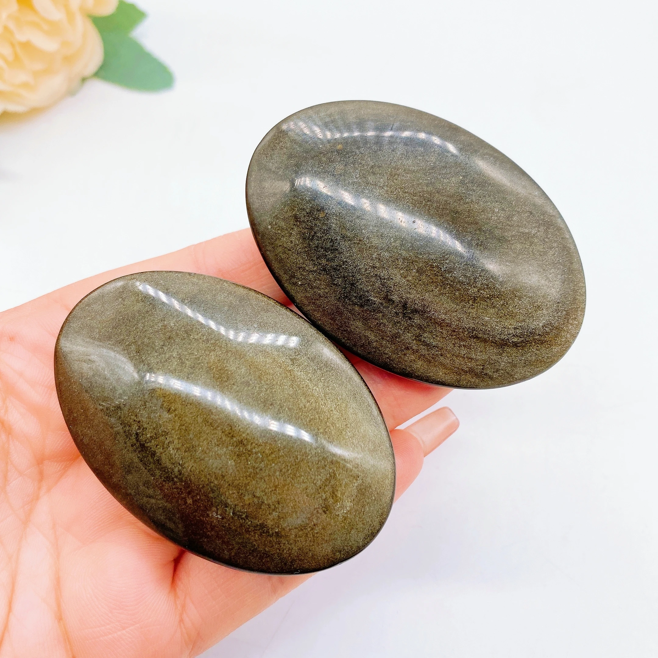 Natural Crystal Gem Gold Obsidian Palm Stone Thumb Toy Hot Compress Crafts Healing Health Family message tool Home Decor Gift